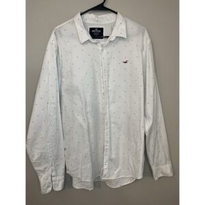 Hollister Epic Flex Stretch Men Size XL White Micro Floral Cotton Casual Shirt